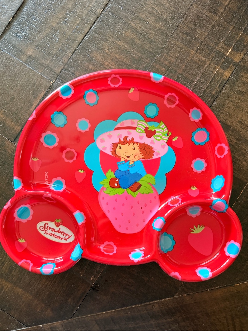 Vintage Strawberry Shortcake Red Kids Plastic Plate with Divided Sections